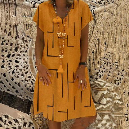 【45% OFF】👗【S-5XL】Potištěné bavlněné šaty s výstřihem do V