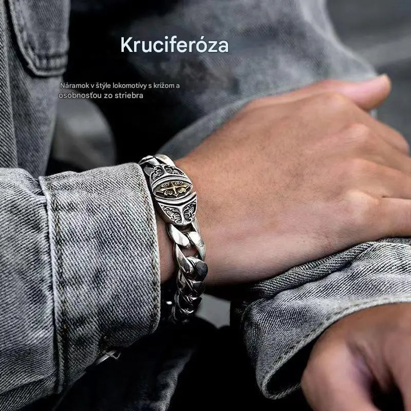 【50% off】✨【Vyrobené z čistého striebra】🔥Vintage pánsky náramok so vzorom šťastia, v mestskom punkovom štýle, ručne vyrobený pre jedinečný vzhľad