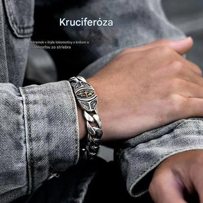 【50% off】✨【Vyrobené z čistého striebra】🔥Vintage pánsky náramok so vzorom šťastia, v mestskom punkovom štýle, ručne vyrobený pre jedinečný vzhľad