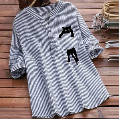 ✨🌿【Jarní novinka🔥】【S-3XL】2025 Jarní nová módní kočičí košile s dlouhým rukávem a výstřihem do V -- 3928923