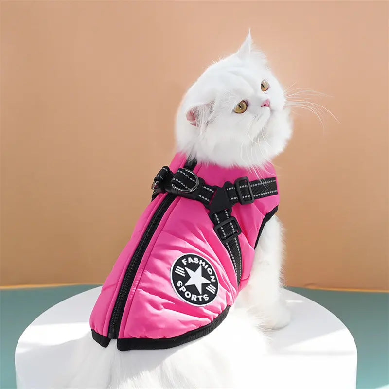🐱🐶❄️ Abrigo acolchado y calentito para perros y gatos, impermeable, con elementos reflectantes y arnés integrado. ¡Tallas de la S a la 5XL para todas las razas! ✨