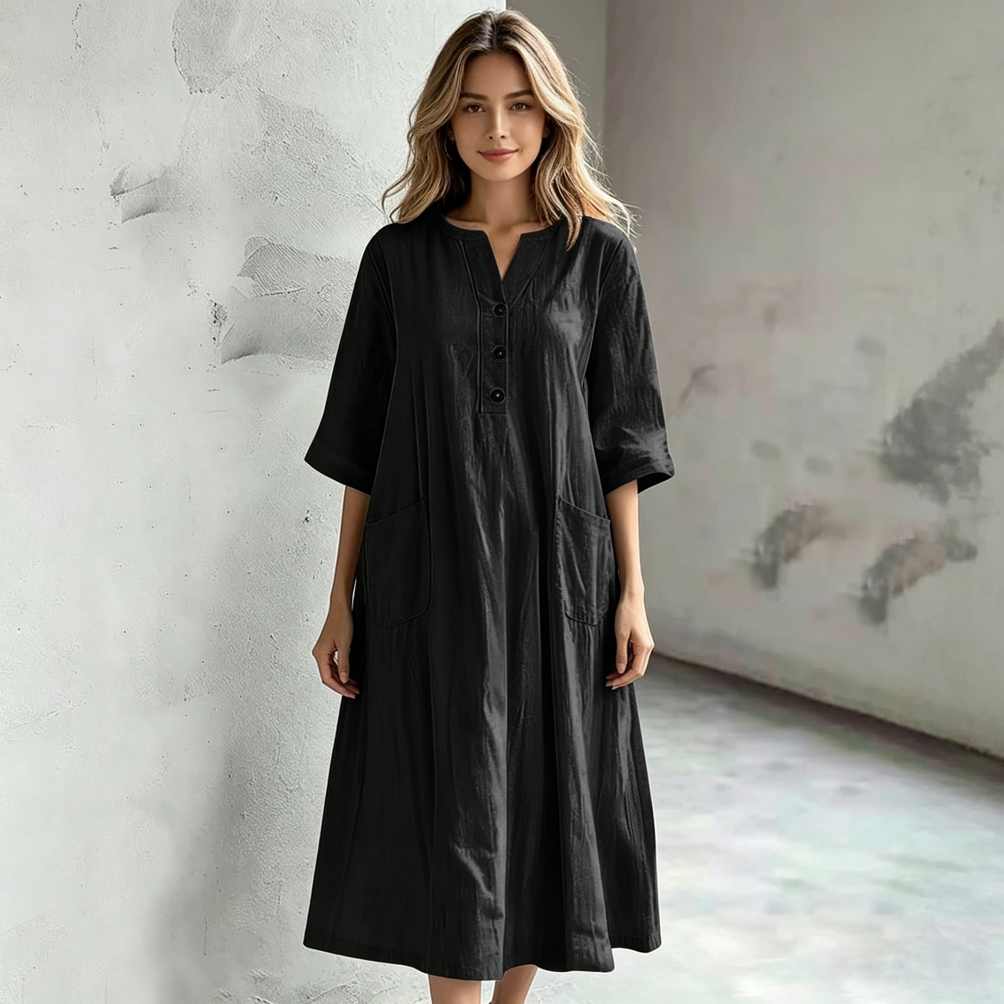 👗【S-5XL】✨ Nuevo vestido liso de verano 2026 con escote en V – comodidad, elegancia y un efecto estilizador para cualquier figura