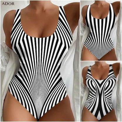 【😍S~6XL】Sexy rayas traje de baño de una sola pieza