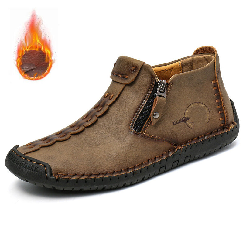 Botas para hombre, hechas a mano con cuero genuino (tallas 38–48), con forro cómodo y diseño con cremallera: cálidas, cómodas y elegantes.