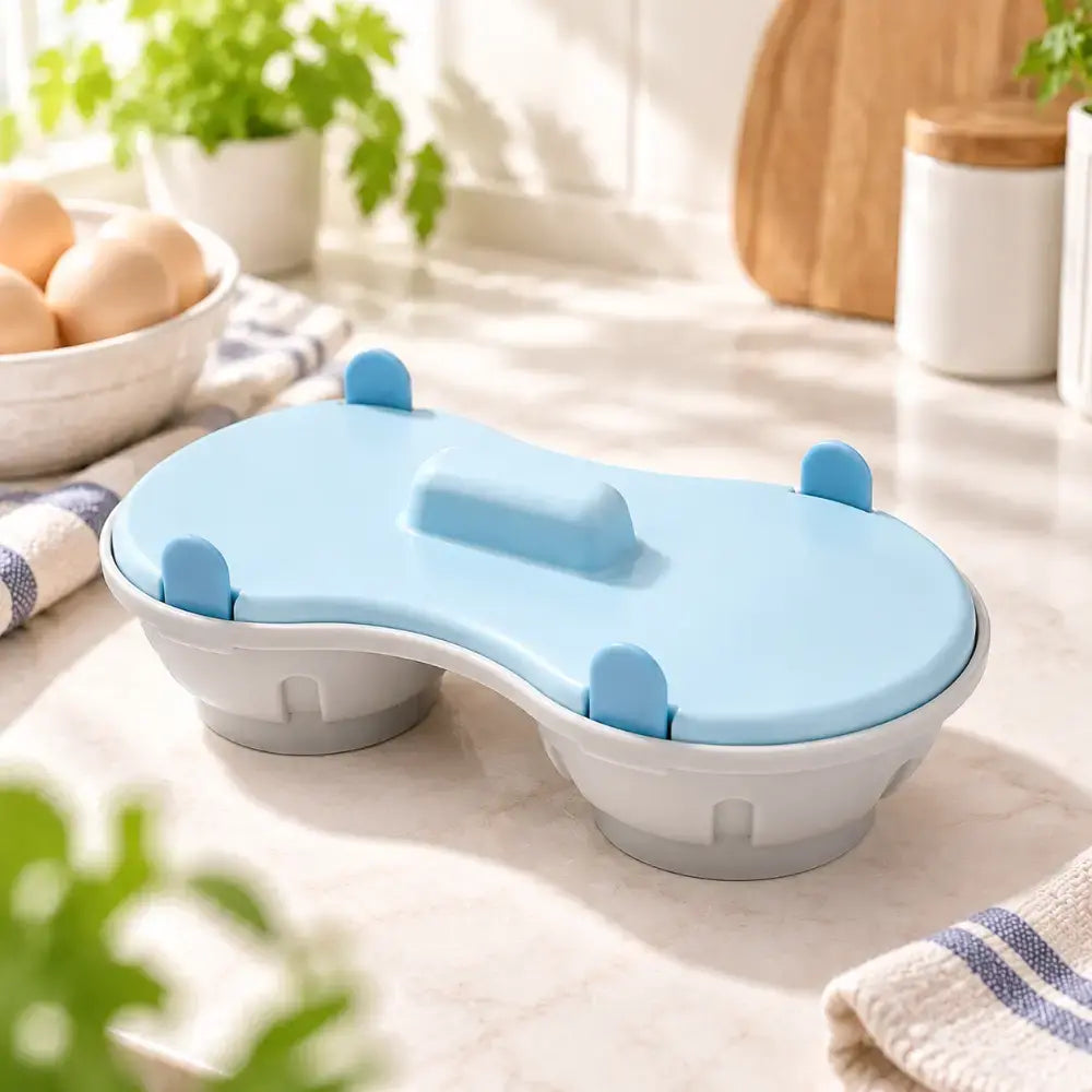 🥚✨ Cocedor de huevos para microondas con tapa y 2 compartimentos – Vaporera rápida y práctica, sin BPA, para preparar huevos duros, escalfados y revueltos en minutos 🍳