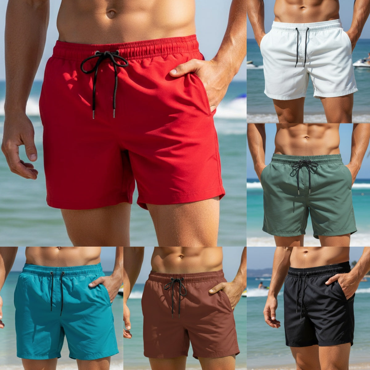 🌞【S-5XL】🌴Pánske elastické, športové, ležérne, jednofarebné plážové nohavice, ktoré sú rýchloschnúce, priedušné a pohodlné