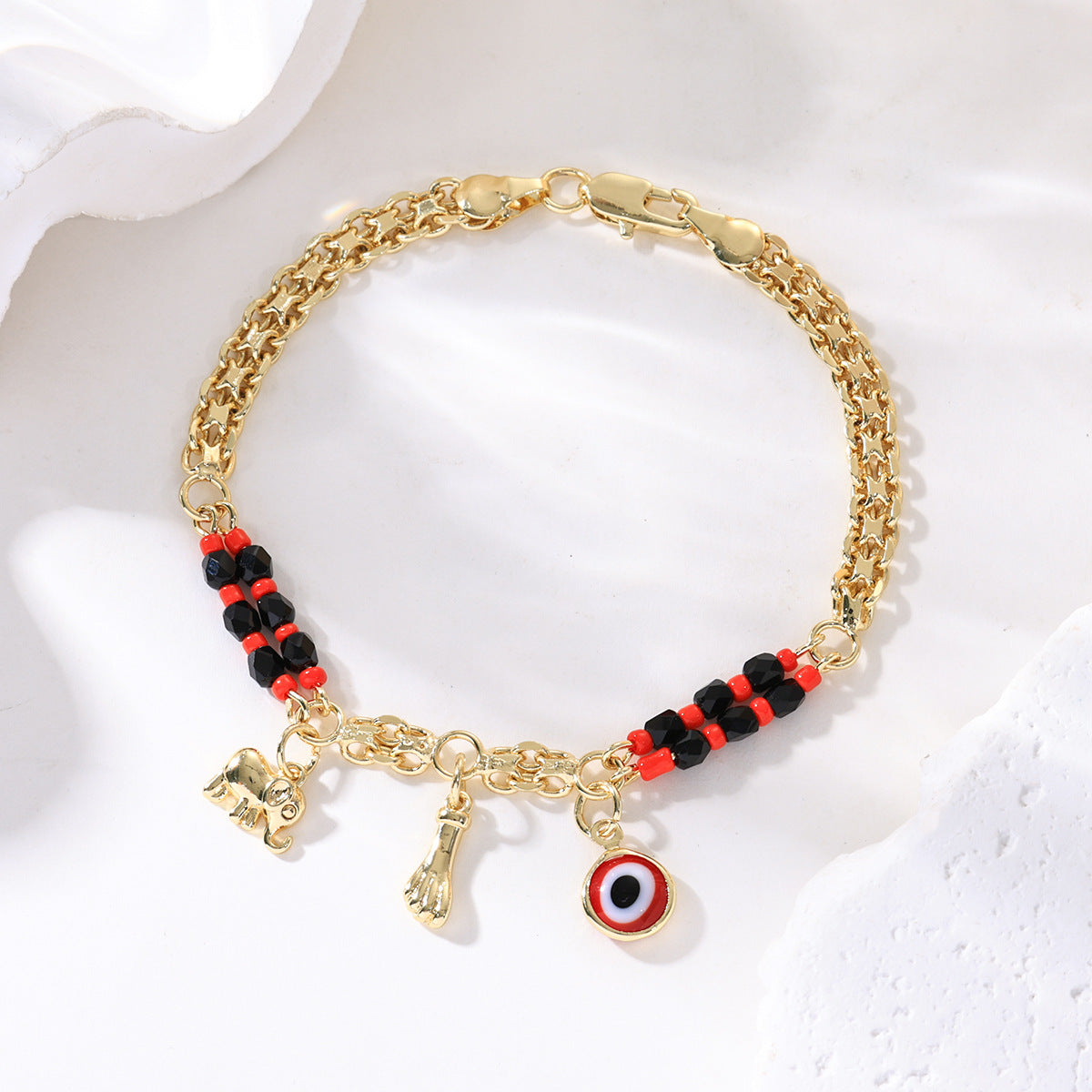 📿 ¡OFERTA POR TIEMPO LIMITADO CON UN 50% DE DESCUENTO! 🌀 Pulsera boho con amuletos y un elefante de la suerte: colgantes simbólicos, forma ajustable, baño de oro y 7 estilos ✨