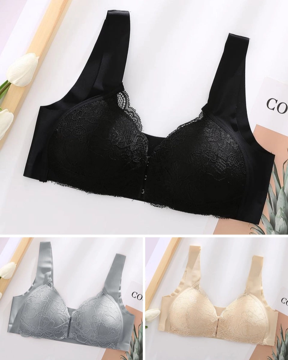 😍【Kupte 1 a získejte 2 zdarma】 Krajková podprsenka nadměrných velikostí Podprsenky s kosticí vpředu se sponou -- 3910473