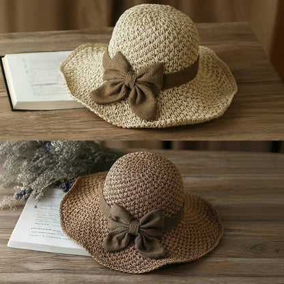 🎀🎀 50% ZĽAVA 👒 | Retro slamený klobúk s mašľou – skladací a priedušný na leto