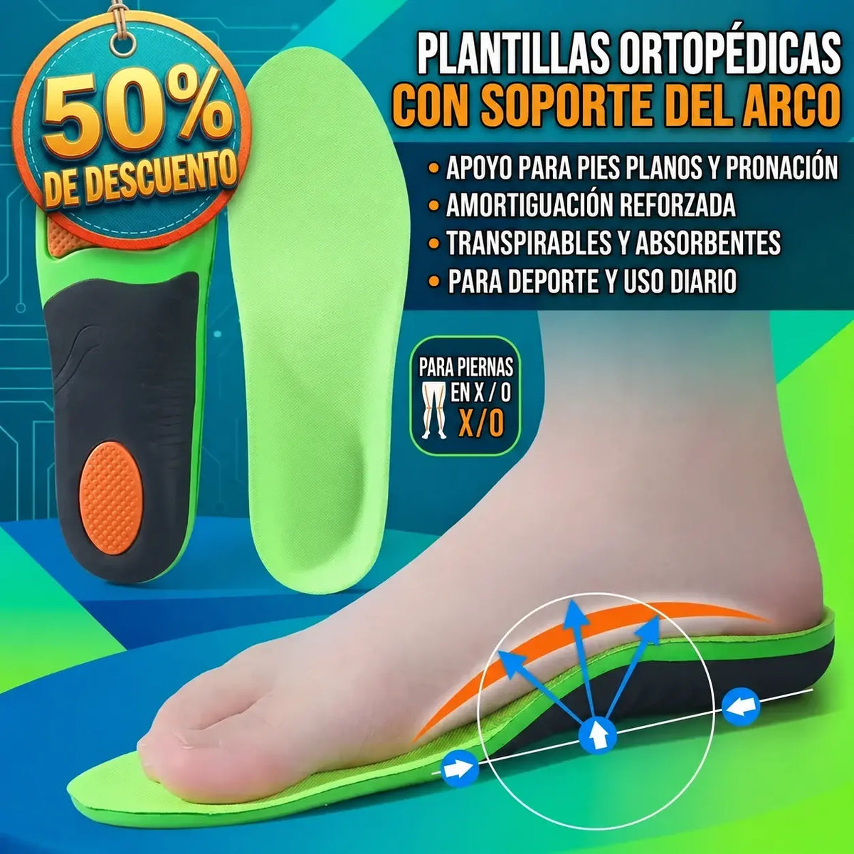 🔥【Compre 1 y obtenga 1 gratis】👣【35-46】⚡ Plantillas Deportivas Ortopédicas con Soporte de Arco – Amortiguación Total y Máxima Comodidad