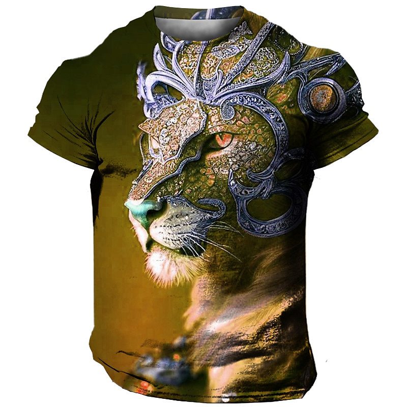 👕👕[Časově omezená sleva] 【2XS-5XL】Nová pánská módní ležérní polokošile 3D s potiskem lva na rok 2025--3931390