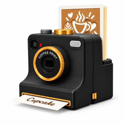 【 Obsahuje 12 náhodne vybraných jednofarebných kariet s modelmi.】🔥 Retro fotoaparát na latte art — Mechanická tlačiareň šablón na latte art