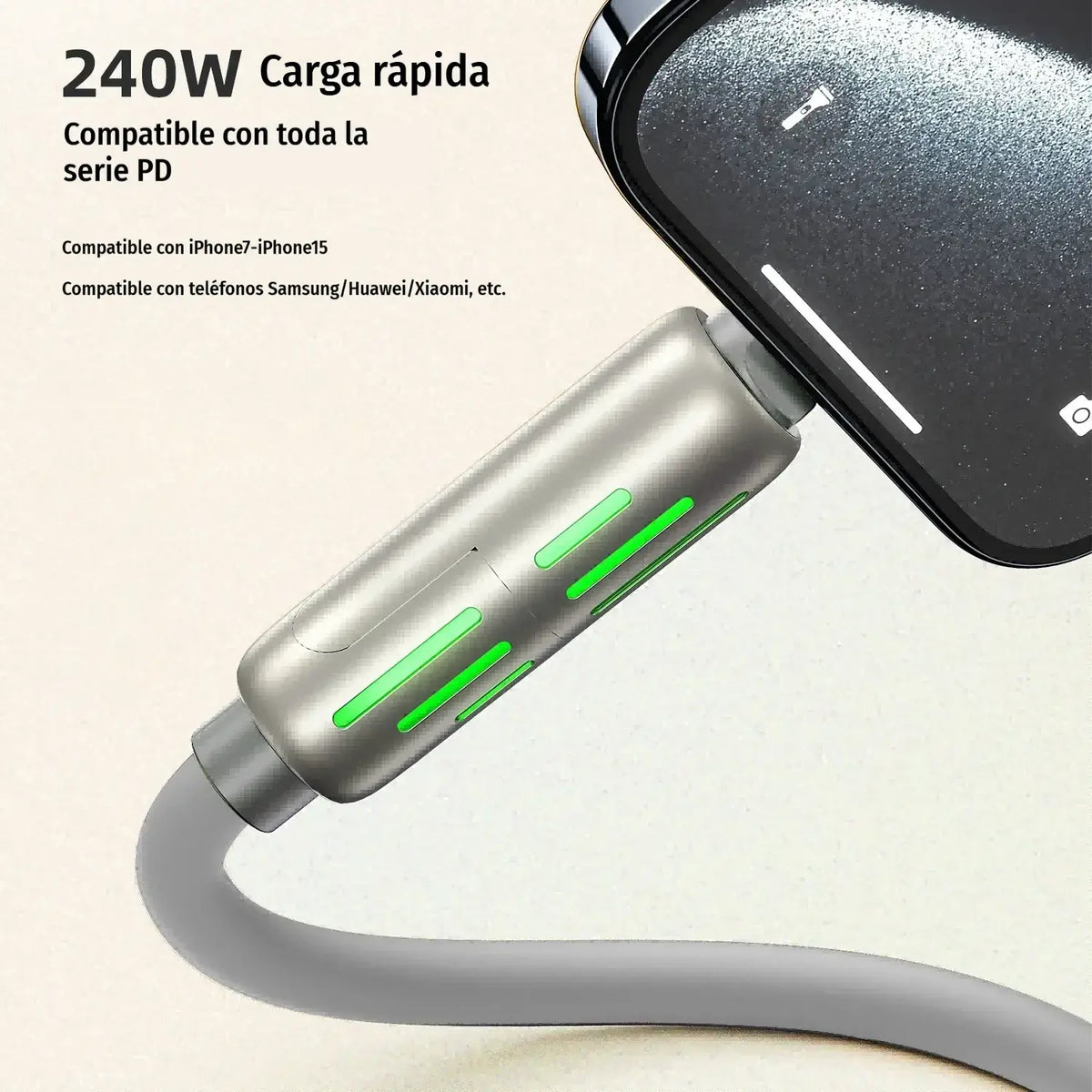 🌈 ¡Un solo cable, más comodidad! Cable de carga multifunción con luces RGB ✨
