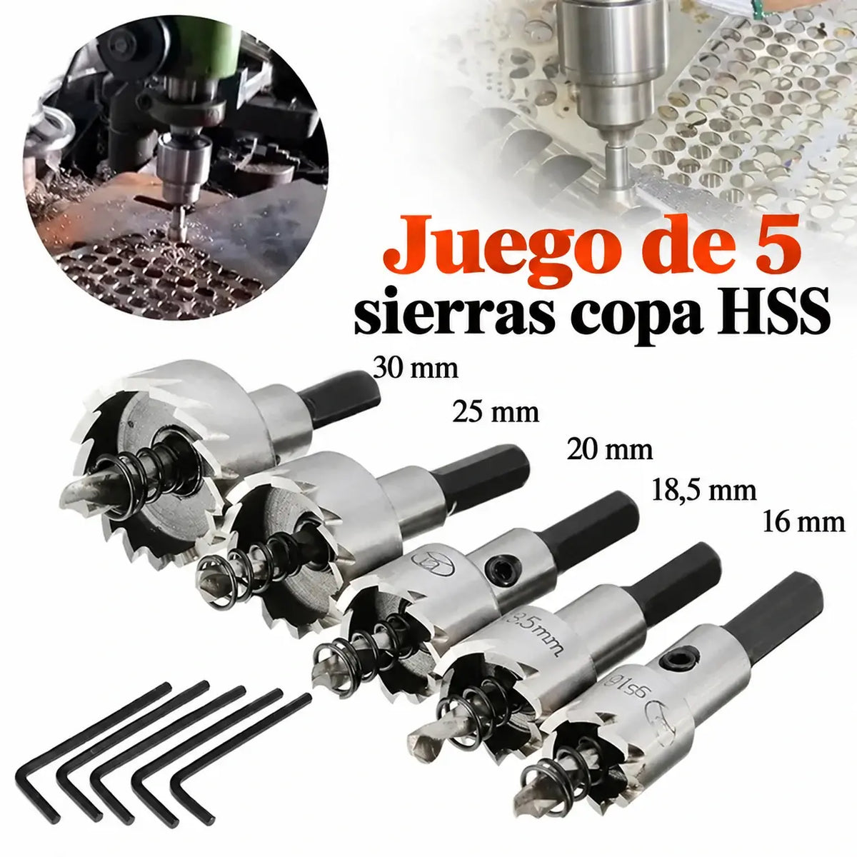 🔩⚙️【Juego de 5 piezas】Sierras de corona de acero rápido (HSS) con recubrimiento de titanio