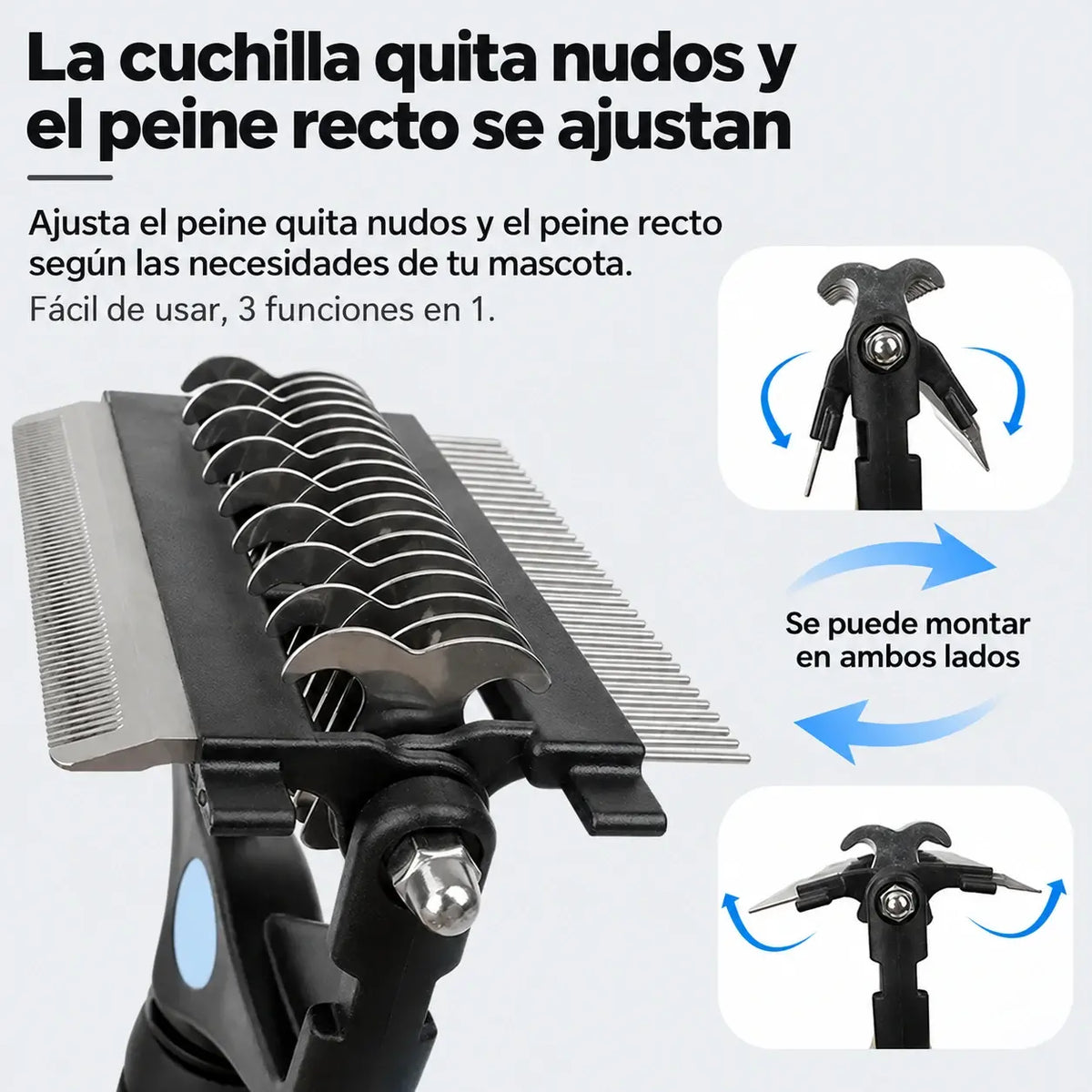 🐕🐈 Peine multifuncional 3 en 1 para desenredar el pelo de mascotas, peine para eliminar el pelo de perros y gatos.