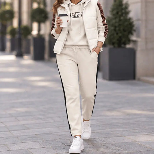 [Camiseta + Chaleco + Pantalones]Elegante conjunto de 3 piezas abrigado para otoño e invierno