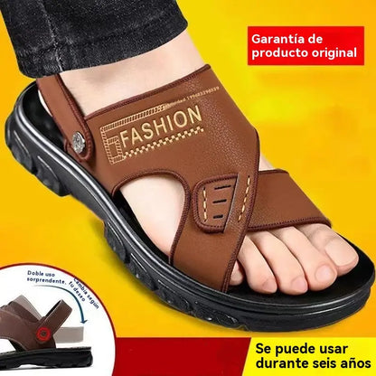 【38-47】Nuevas sandalias de playa de cuero con suela gruesa para hombre