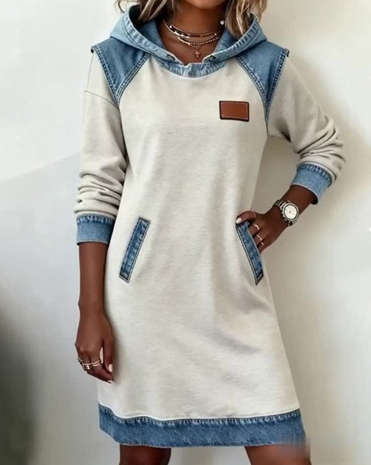 🌷🌞 【S–3XL】 Zimné džínsové patchwork šaty s kapucou · Pohodlné · Štýlové na každý deň · -50% + rýchle doručenie