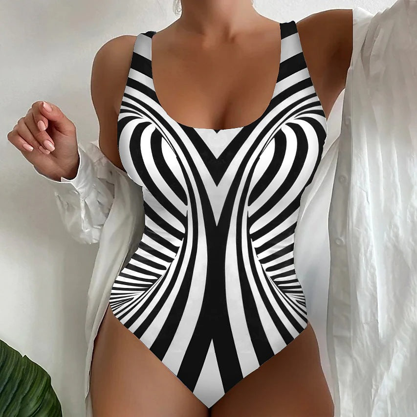 🥰【Snížení výprodejové ceny, časově omezená nabídka】🔥🔥【S~6XL】Sexy jednodílné plavky s pruhovaným vzorem -3920227