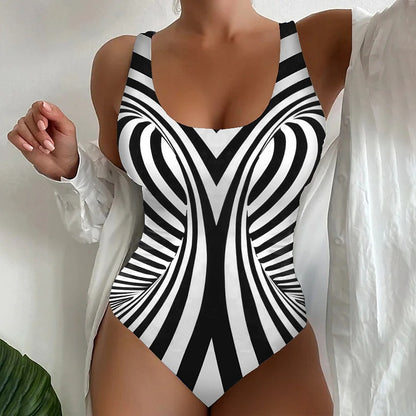 🥰【Snížení výprodejové ceny, časově omezená nabídka】🔥🔥【S~6XL】Sexy jednodílné plavky s pruhovaným vzorem -3920227