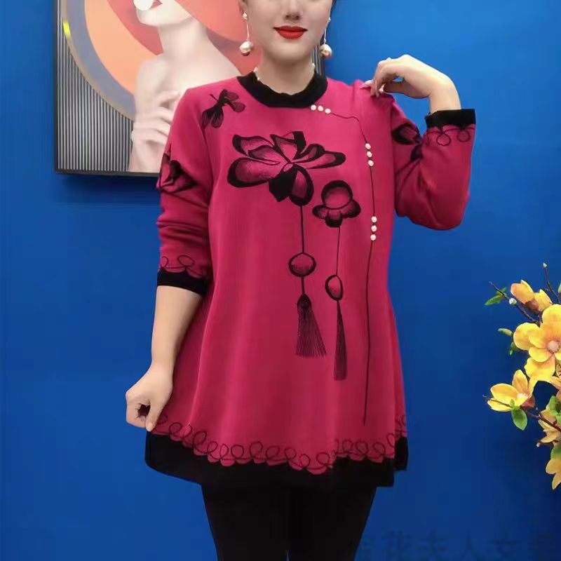 🍁🍂【S-5XL】 nové pletené topy s potiskem na podzim a zimu 2025 -- 3862905