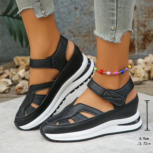 【35-44】Sandalias cómodas para mujer, a la moda en 2026, con tacón hueco, hechas de piel auténtica.