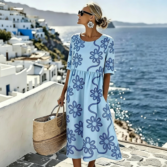 👗【S-4XL】Ležérne potlačené šaty na leto 2026, okrúhly výstrih, s vreckami, platba na dobierku.