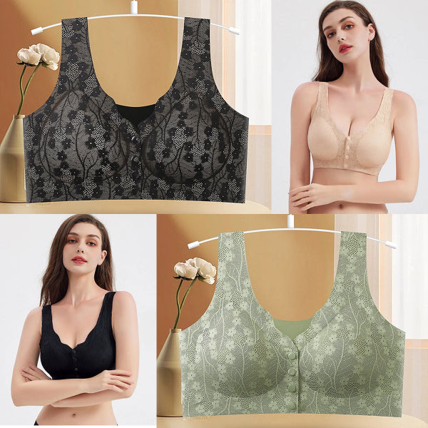 😍Jarní výprodej - 49% sleva😍😍【Kupte 1 a získáte 1 zdarma】Dámská bezdrátová podprsenka s předními knoflíky, Traceless Ice Silk --3885890