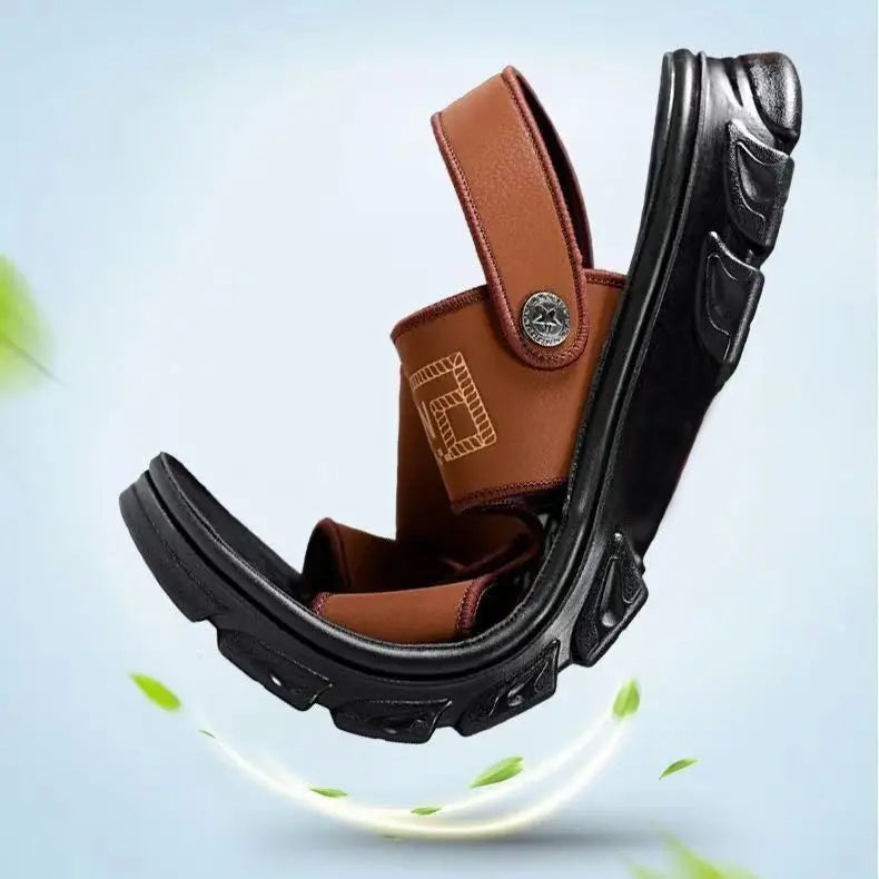 【38-47】Nuevas sandalias de playa de cuero con suela gruesa para hombre