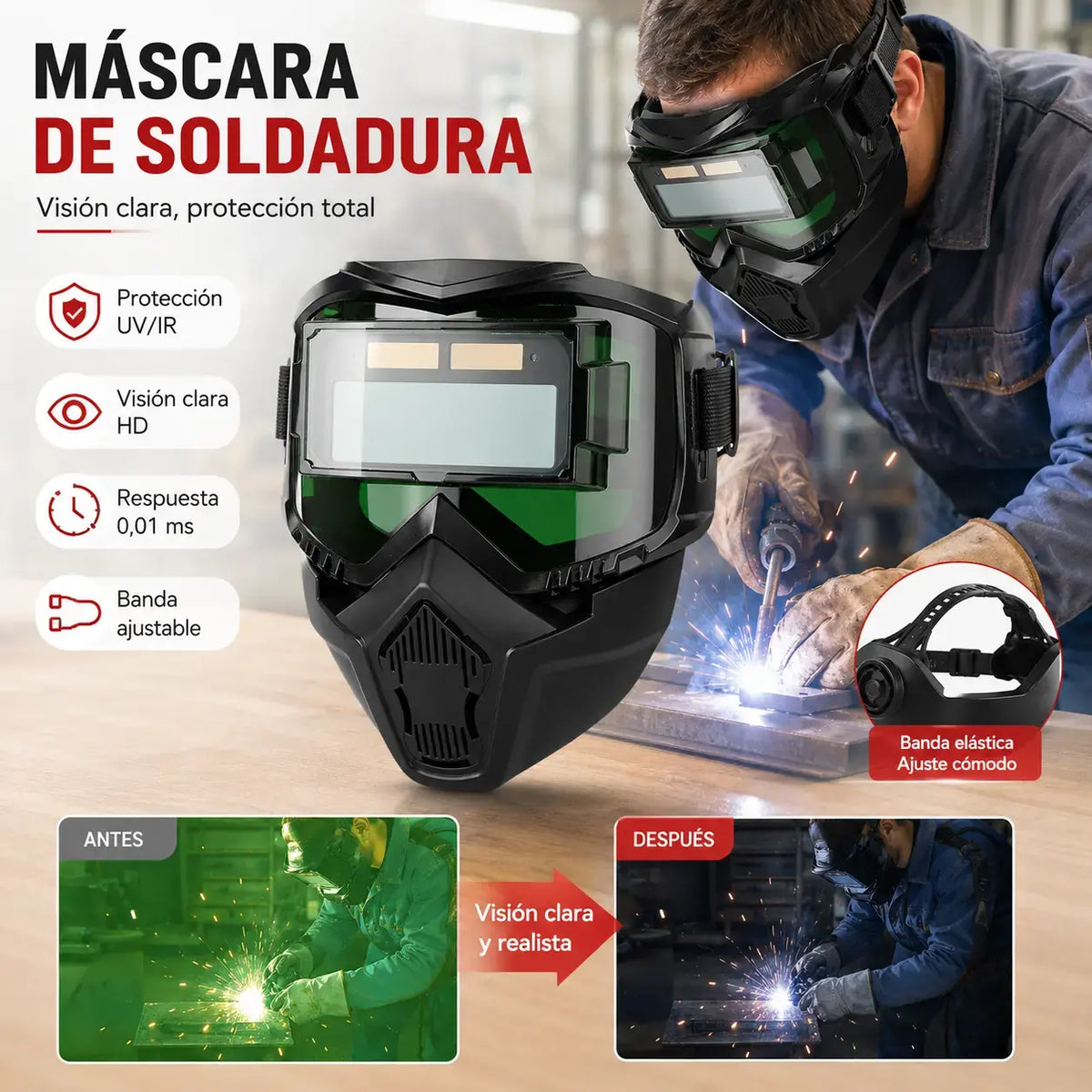 🔥😎 Casco de soldadura totalmente automático con cambio de luz y máscara protectora montada en la cabeza para soldadores