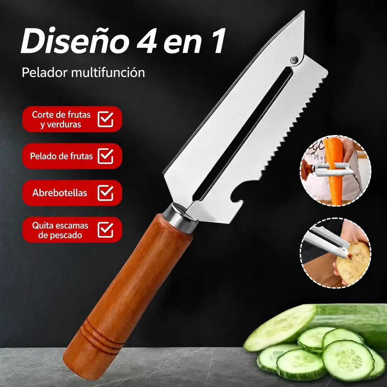 🥕 ¡Compra 1 y llévate 1 gratis! ✨ Pelador de cocina multifuncional: fabricado en acero inoxidable con mango ergonómico, ideal para frutas, verduras y carne 🔪