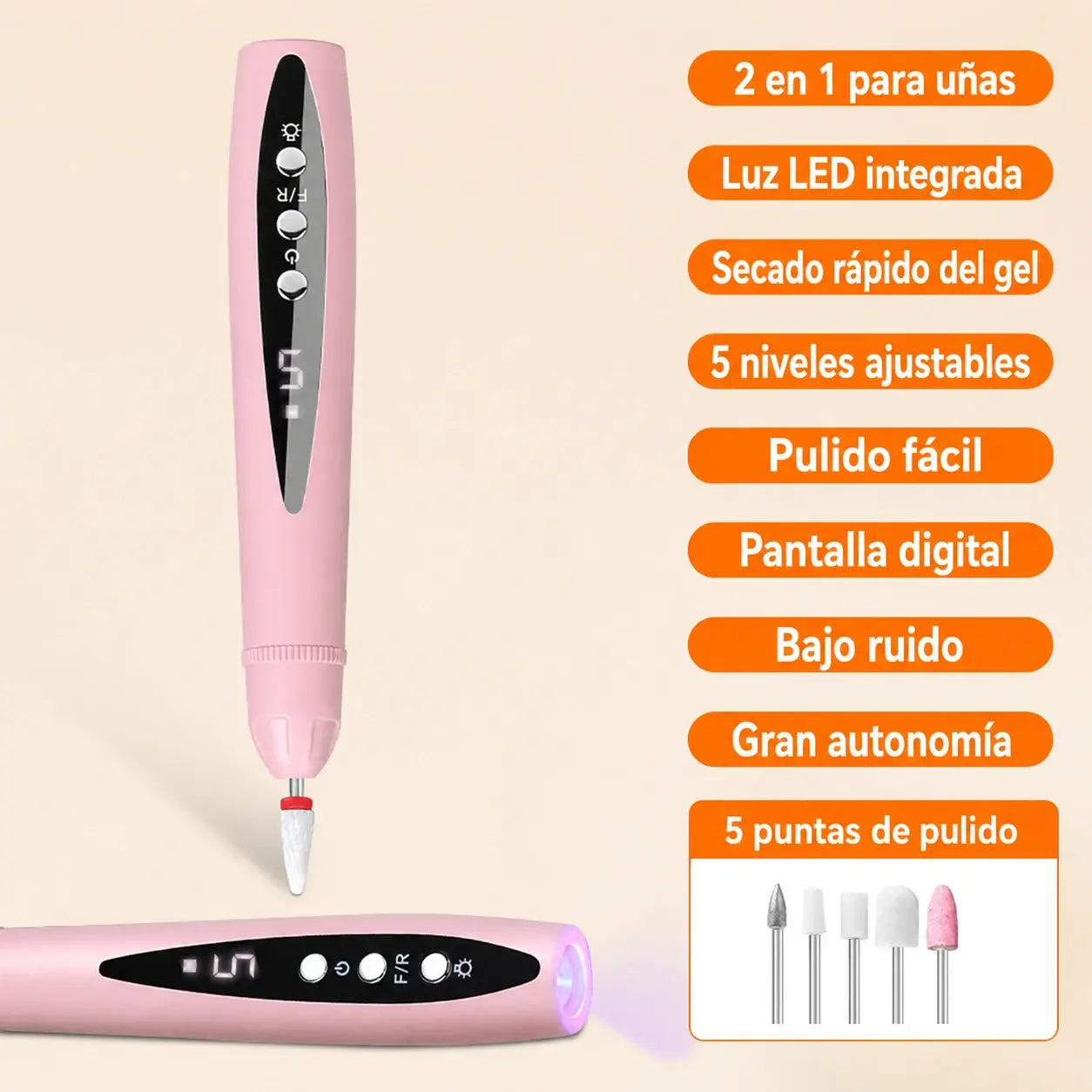 💅✨Lijadora eléctrica portátil 2 en 1 para uñas con lámpara UV