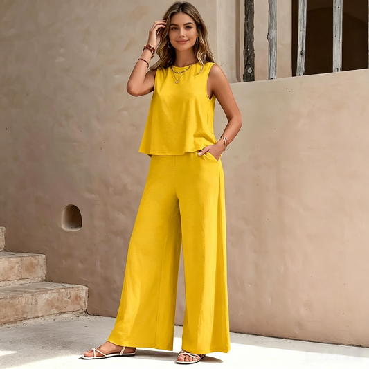 💥💖【S-2XL】Nuevo conjunto elegante sin mangas para mujer 2026 con pantalón de pierna ancha, cómodo, transpirable y de corte holgado
