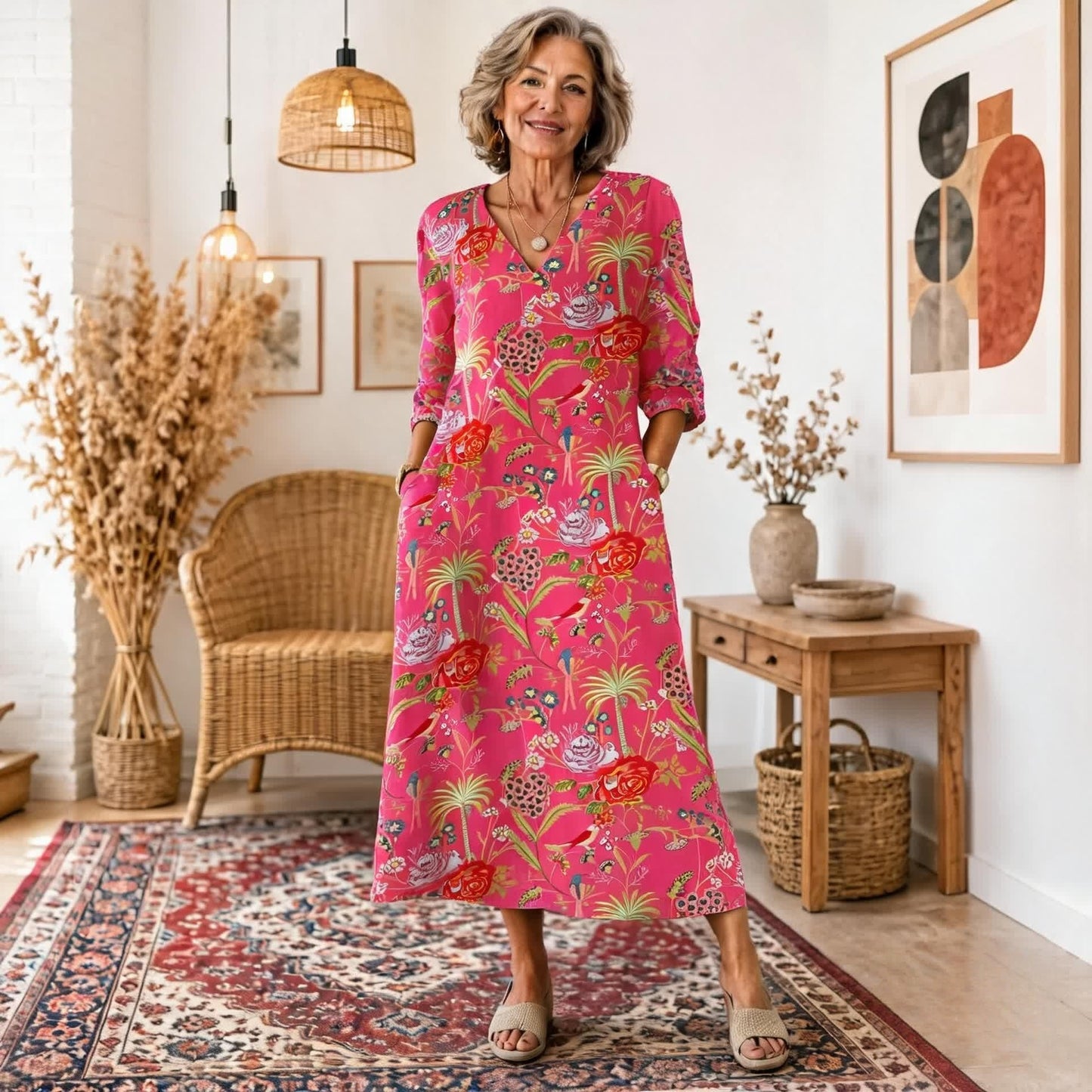 Manuela | Vestido Maxi Bohemio con Estampado Étnico y Corte Favorecedor