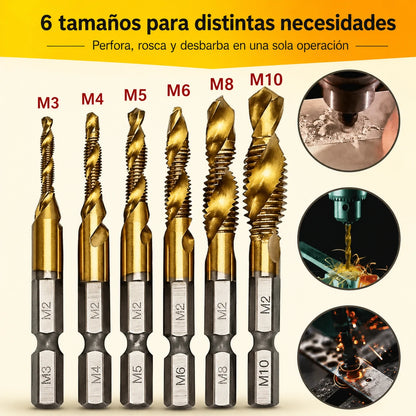🛠️🔧(6 piezas)Broca helicoidal de acero de alta velocidad con revestimiento de titanio 2 en 1 – Vástago hexagonal, adecuada para taladrar y ranurar madera y metal🔩