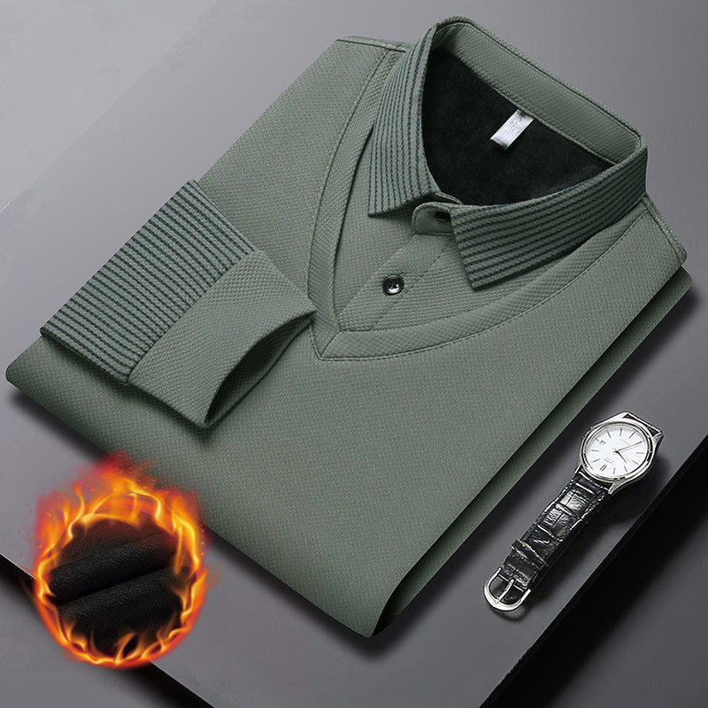 👔【M-4XL】 Podzimní a zimní ležérní a univerzální falešná dvoudílná POLO košile s dlouhým rukávem a sametový módní spodní díl-3837883