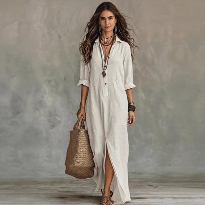 纯新品Lucia | Vestido de Lino y Algodón con Cuello en V y Corte Favorecedor