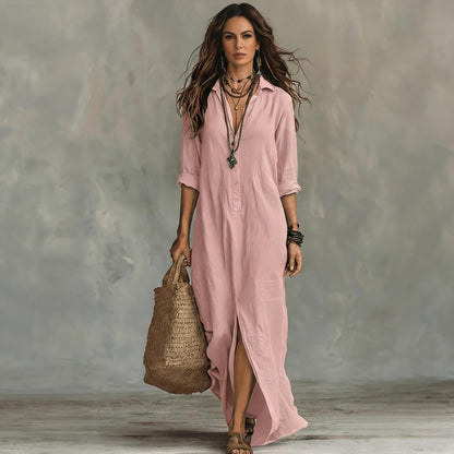 纯新品Lucia | Vestido de Lino y Algodón con Cuello en V y Corte Favorecedor