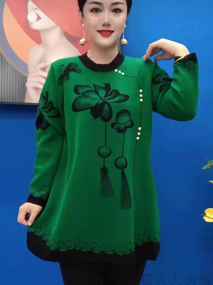 🍁🍂【S-5XL】 nové pletené topy s potiskem na podzim a zimu 2025 -- 3862905