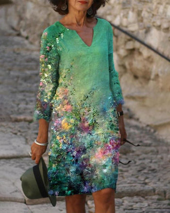 💐【S-5XL】 Dlouhé ležérní dámské vintage šaty s květinovým potiskem --3927393