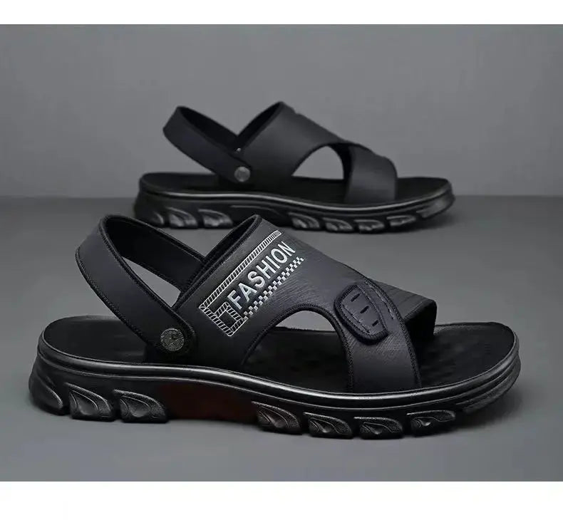 【38-47】Nuevas sandalias de playa de cuero con suela gruesa para hombre