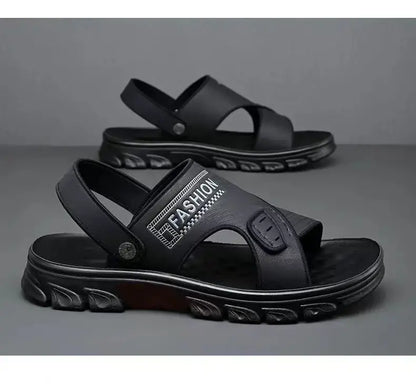 【38-47】Nuevas sandalias de playa de cuero con suela gruesa para hombre