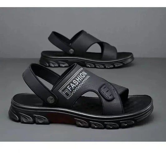 【38-47】Nuevas sandalias de playa de cuero con suela gruesa para hombre