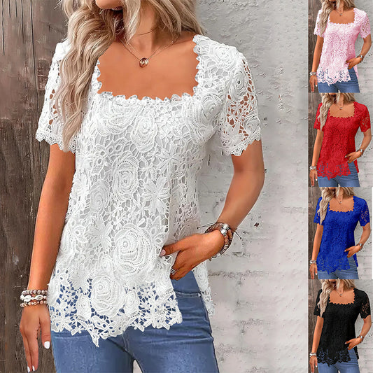 🌼🌼【S-5XL】🔶2025 nové horké letní tričko se stylovým krajkovým potiskem