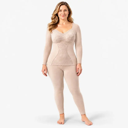 【M-XXL】Conjunto de ropa interior térmica para mujer – con aislamiento, grueso, incluye relleno, de calentamiento rápido; adecuado para otoño e invierno