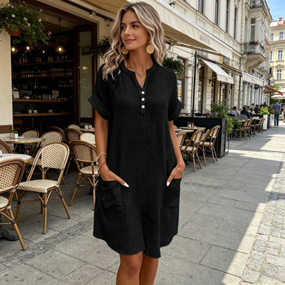 🎁 50% de descuento 🔥【40-90 kg】Vestido de viaje de manga corta para mujer de algodón y lino - ligero y transpirable ✅️Pago contra entrega