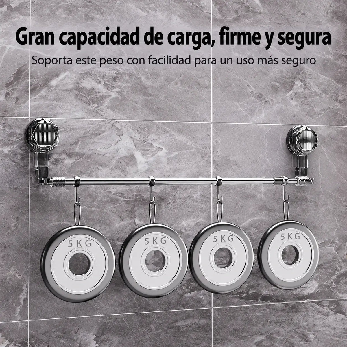 ✨Barra de toalla con ventosa ajustable: no requiere perforar, no daña y tiene un agarre cómodo.