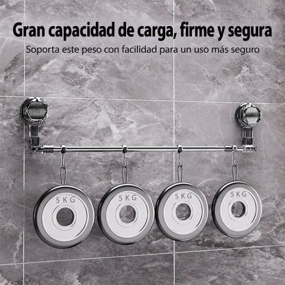 ✨Barra de toalla con ventosa ajustable: no requiere perforar, no daña y tiene un agarre cómodo.