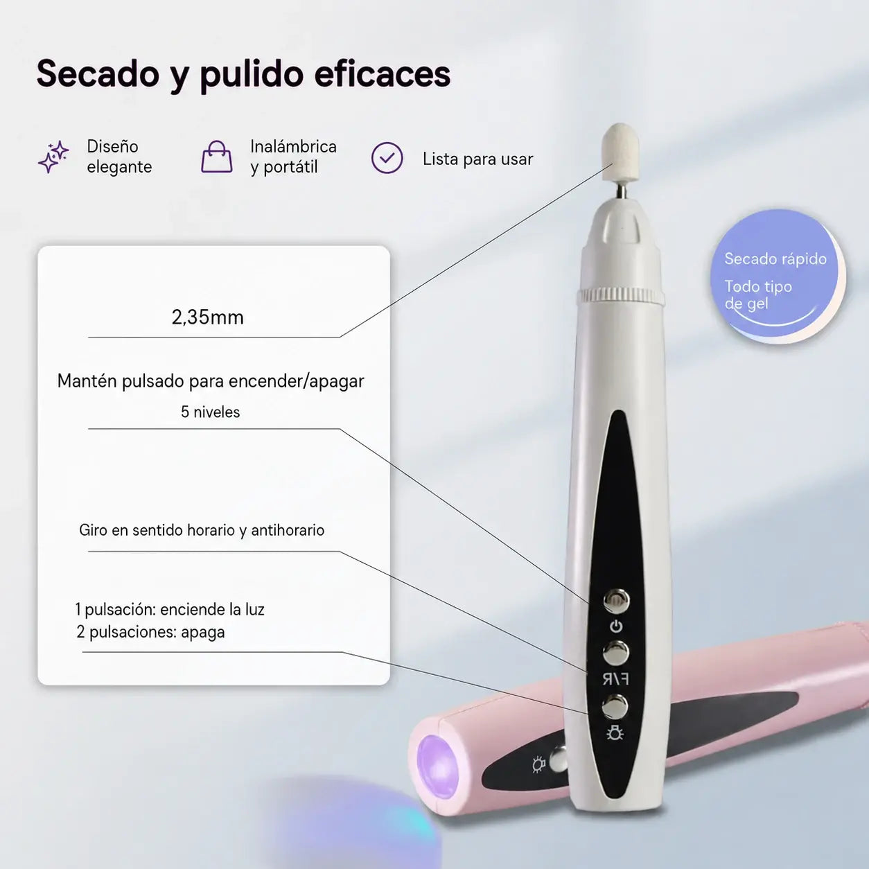 💅✨Lijadora eléctrica portátil 2 en 1 para uñas con lámpara UV