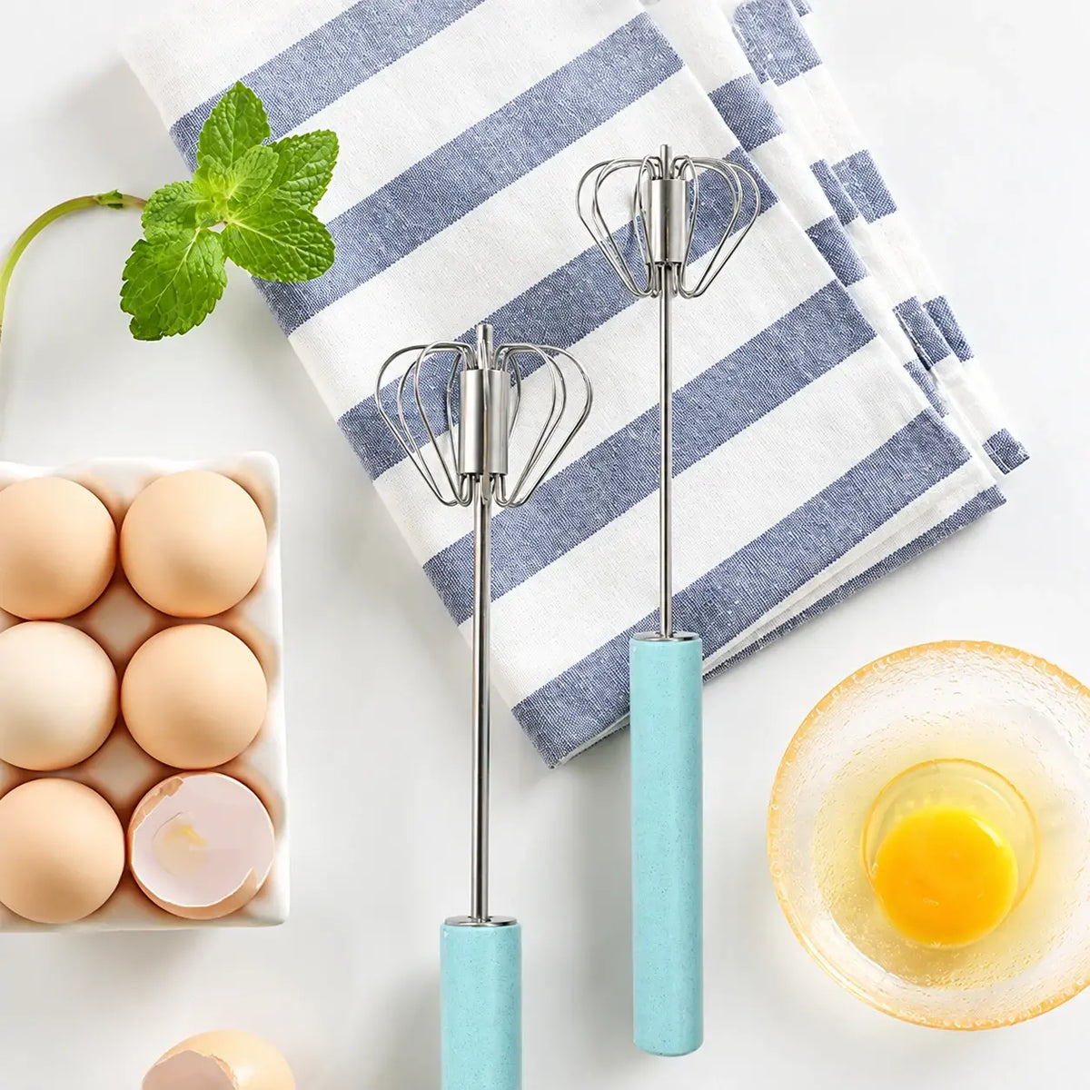 🔥【Último día con 50% de descuento, juego de 2 piezas】🔥Batidora de huevos semiautomática de acero inoxidable🥚